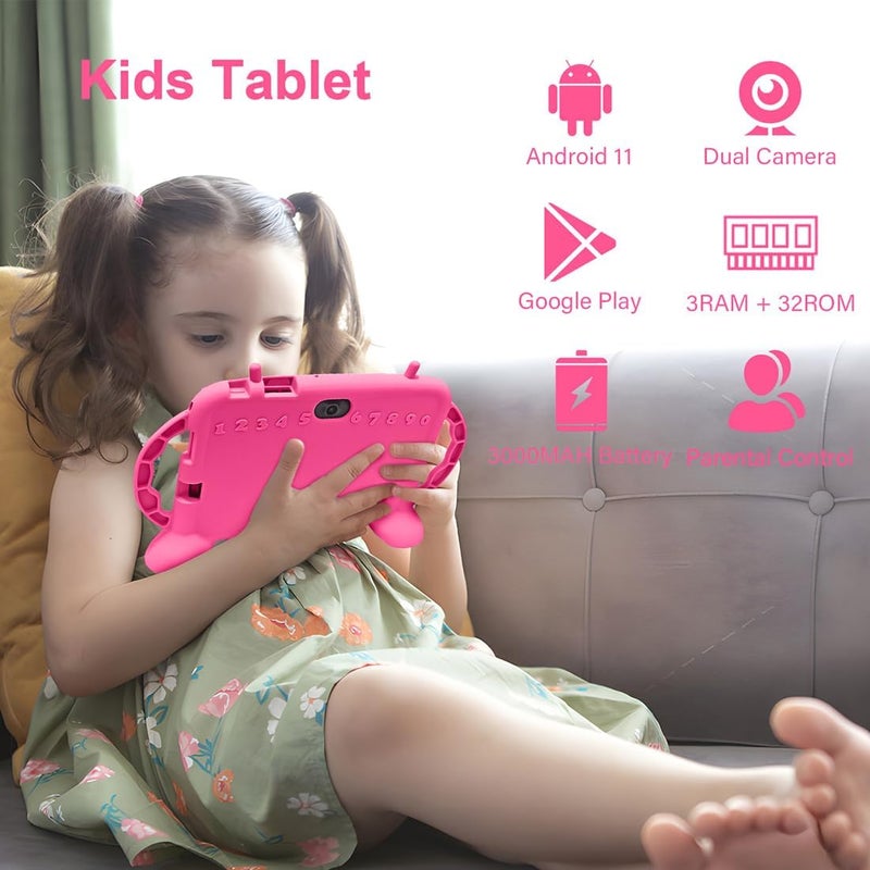 MengDash Kids Tablet, 7 inch Tablet for Kids 2-10, Educational Learning Toddler Tablet Android 11, 3GB RAM+32GB ROM Storage, Google Play YouTube, Baby Girl boy Present (Red) - Image 2